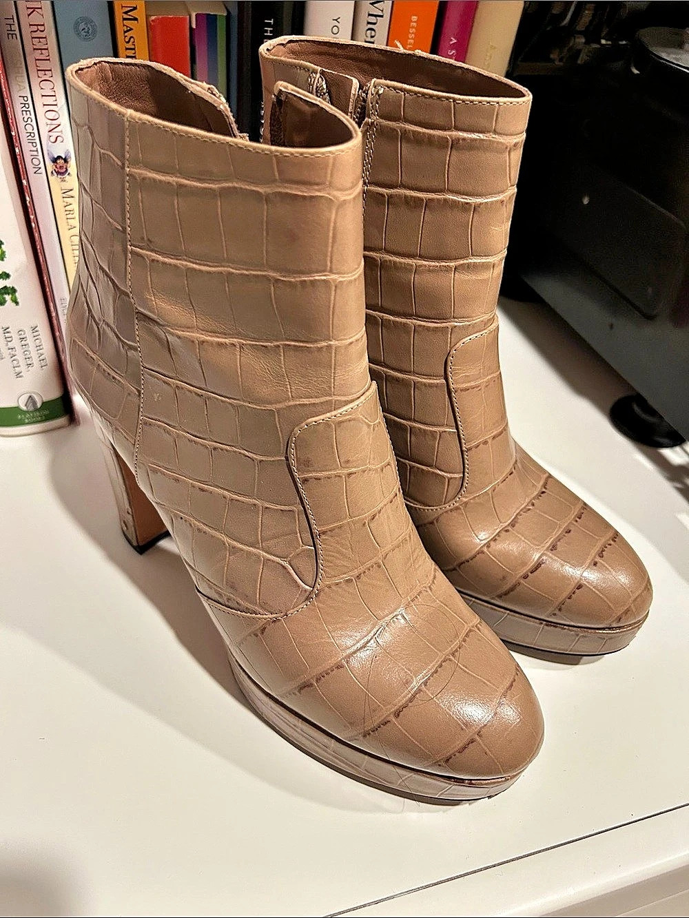 kate spade new york Barrett Croc Embossed Leather Platform Ankle Boots Platform